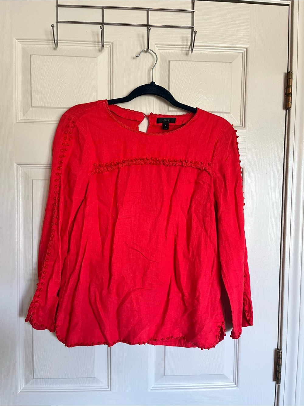 J. Crew Bright Red Long-Sleeve Embroidered Tunic